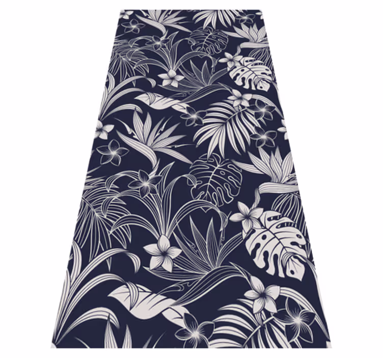 Nature vinyl rug with dark tropical foliage and blooms - TenStickers
