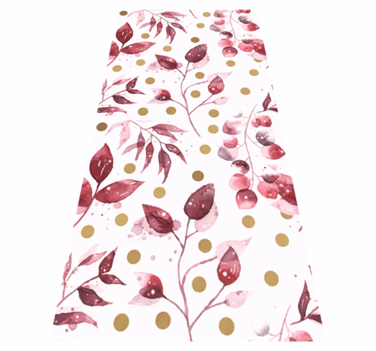 Nature vinyl rug in burgundy leaves with gold dots - TenStickers