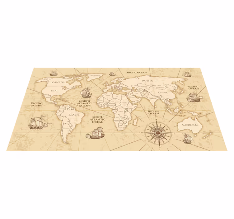 World map vinyl rug retro sepia design - TenStickers
