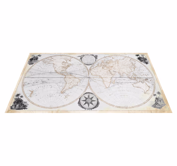 World map vinyl rug watercolor vintage map - TenStickers