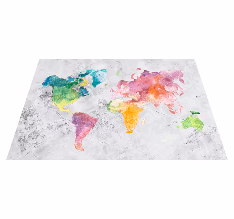 World map vinyl rug in stone look colorful design - TenStickers