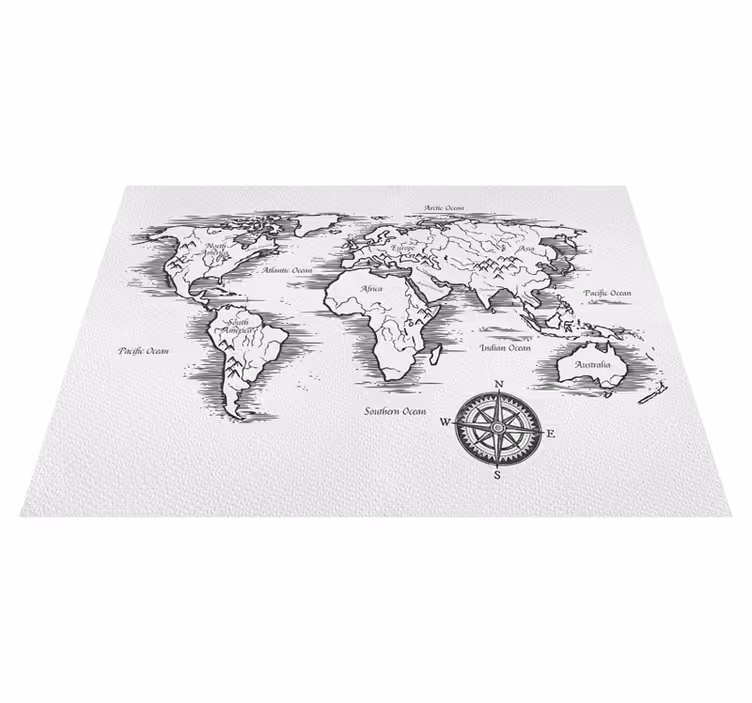 World map vinyl rug elegant worldmap drawing - TenStickers