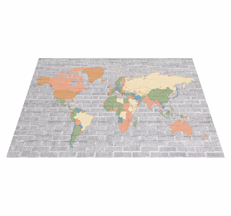 World map vinyl rug in stone pattern vintage design - TenStickers