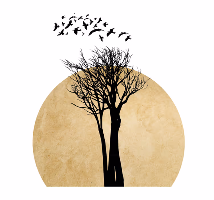 Vinyl rug flowers tree silhouette with birds - TenStickers