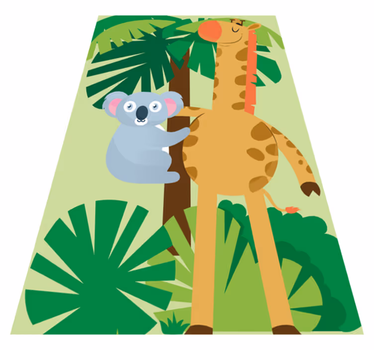 Kids vinyl rug with koalas hugging a giraffe - TenStickers