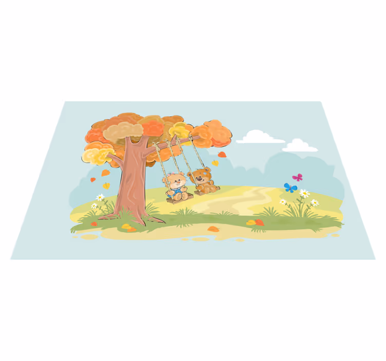 Teddy bears in woodland kids vinyl rug - TenStickers