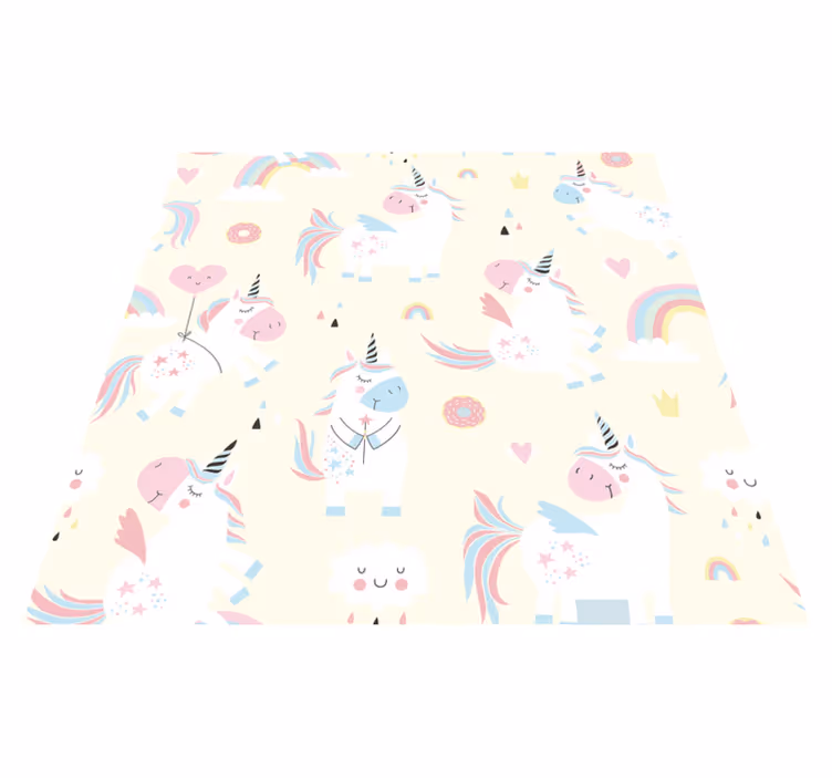 Kids vinyl rug featuring joyful unicorns in wonderland - TenStickers