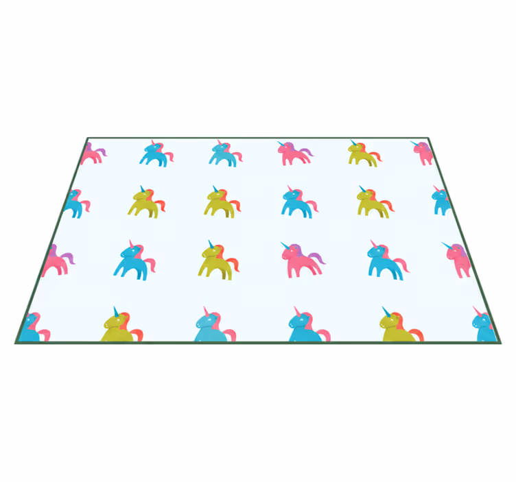 Kids vinyl rug colorful unicorns on light blue - TenStickers