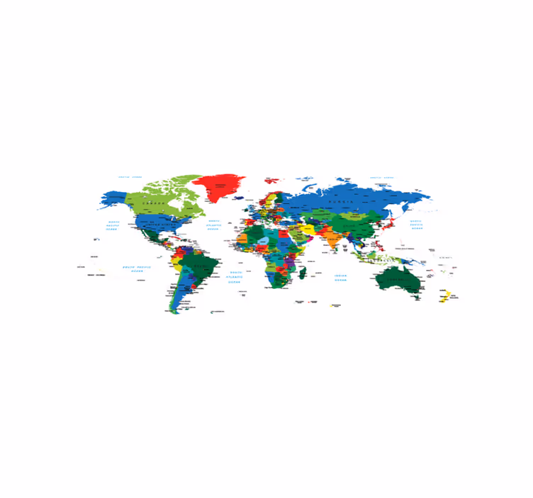 World map vinyl rug political map design - TenStickers