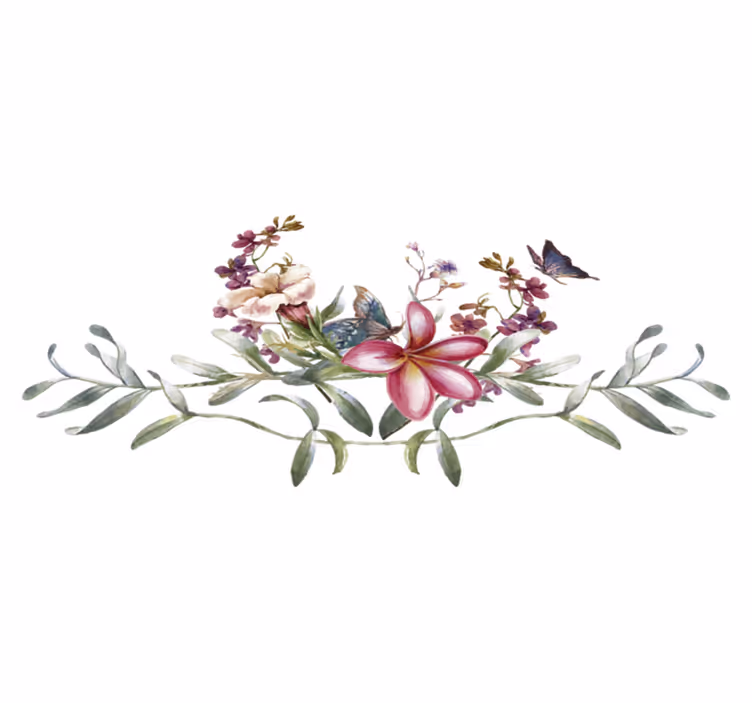 Entrance hall vinyl rug watercolor butterfly & flowers - TenStickers