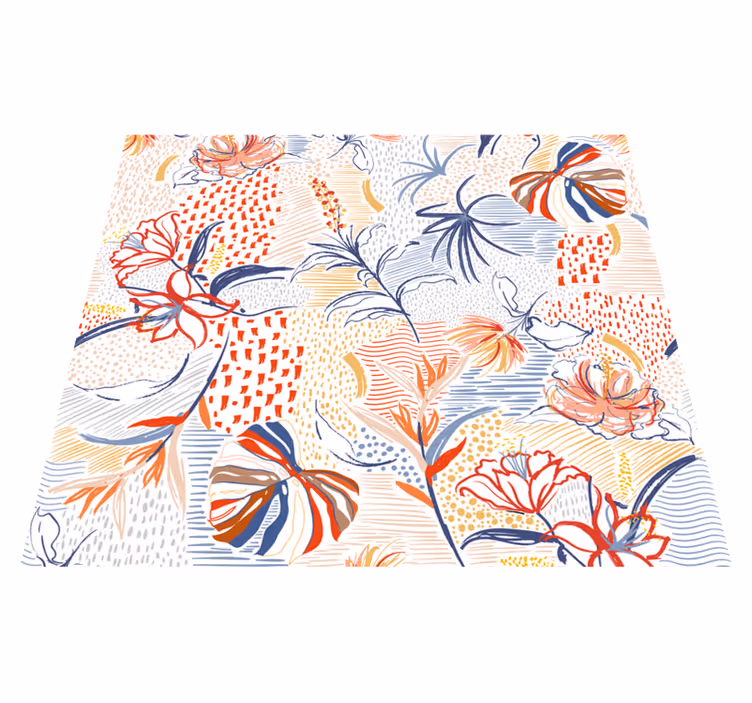 Living room vinyl rug with ornamental floral design - TenStickers