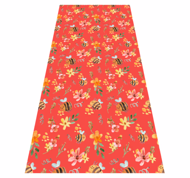 Living room vinyl rug with retro bees and flowers - TenStickers
