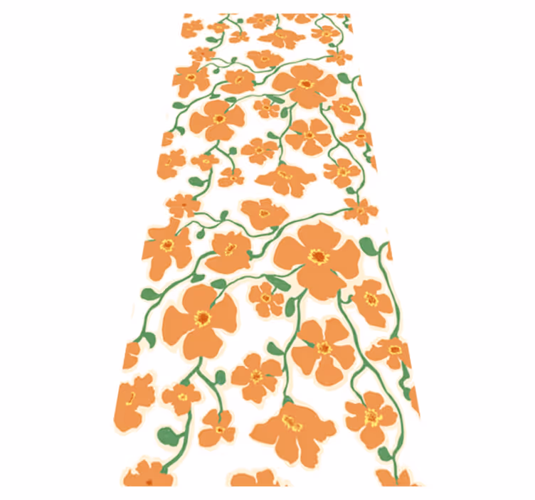 Living room vinyl rug with green orange daisy flowers - TenStickers