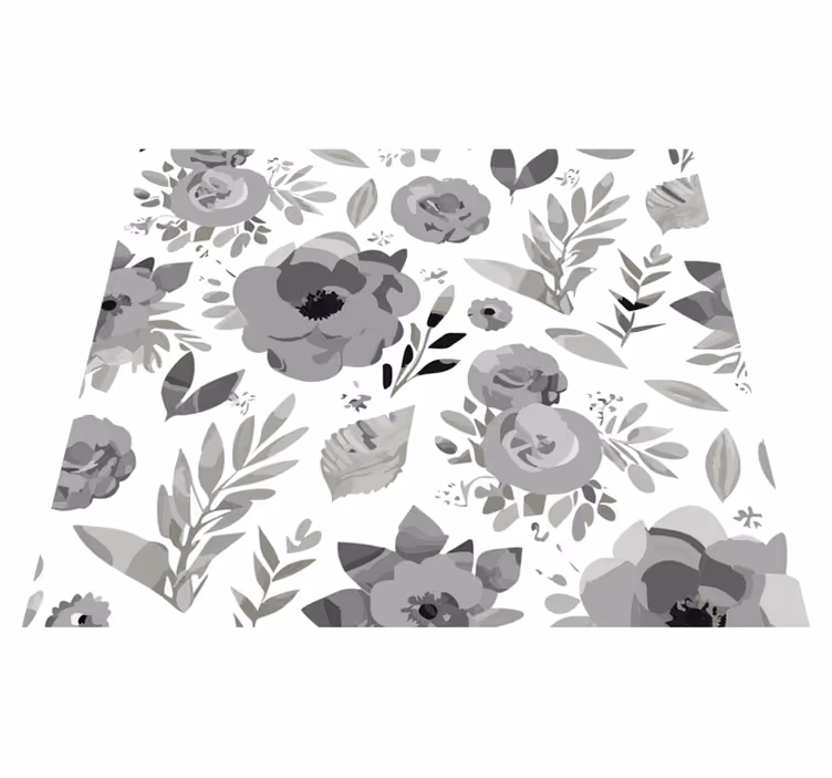 Grey vinyl rug with watercolor flowers - TenStickers