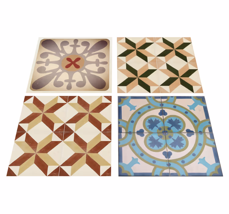 Beige vinyl rug with decorative hydraulic mosaic border - TenStickers