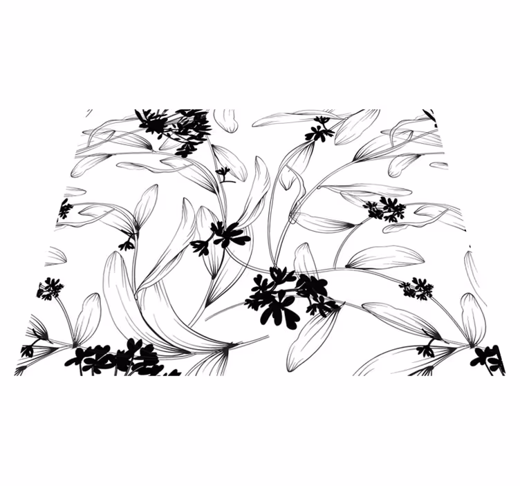 White vinyl rug with black leaf pattern - TenStickers