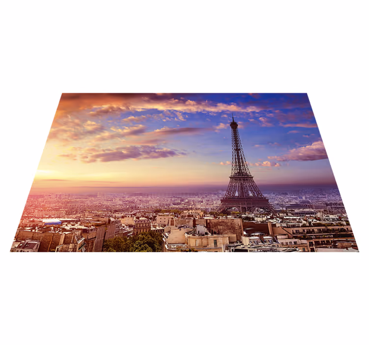 Purple vinyl rug with paris skyline design - TenStickers