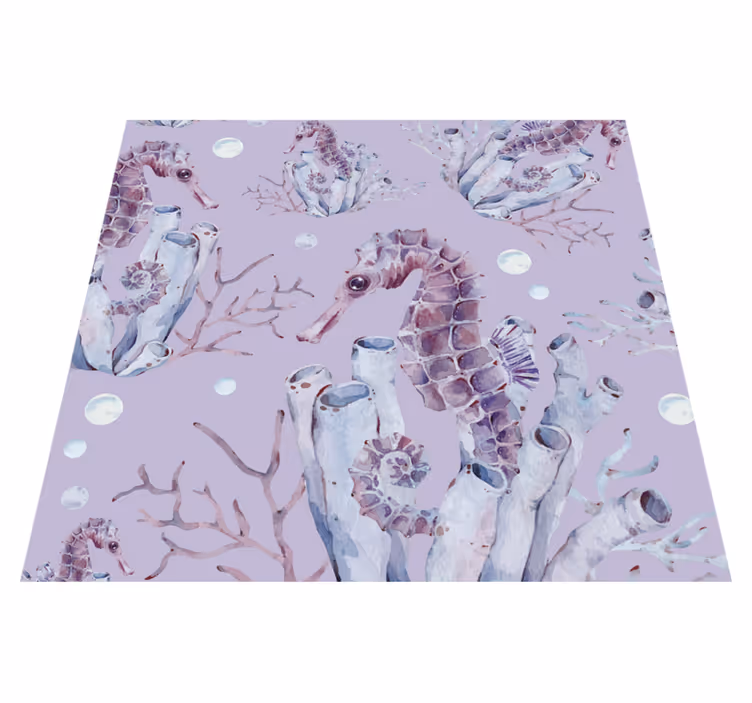 Purple vinyl rug watercolor seahorse design - TenStickers