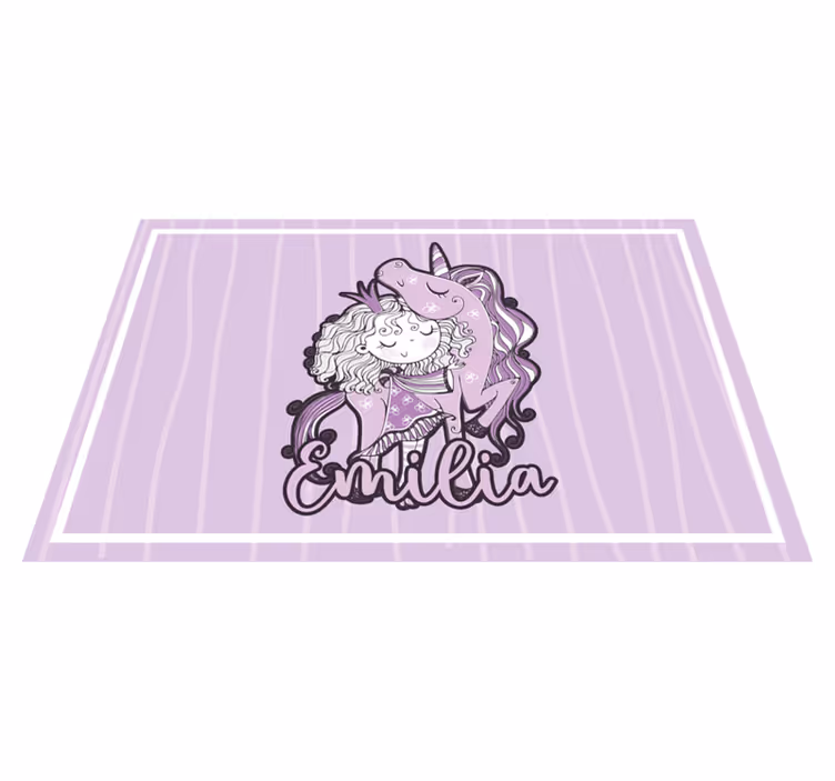 Purple vinyl rug featuring a princess with unicorn - TenStickers