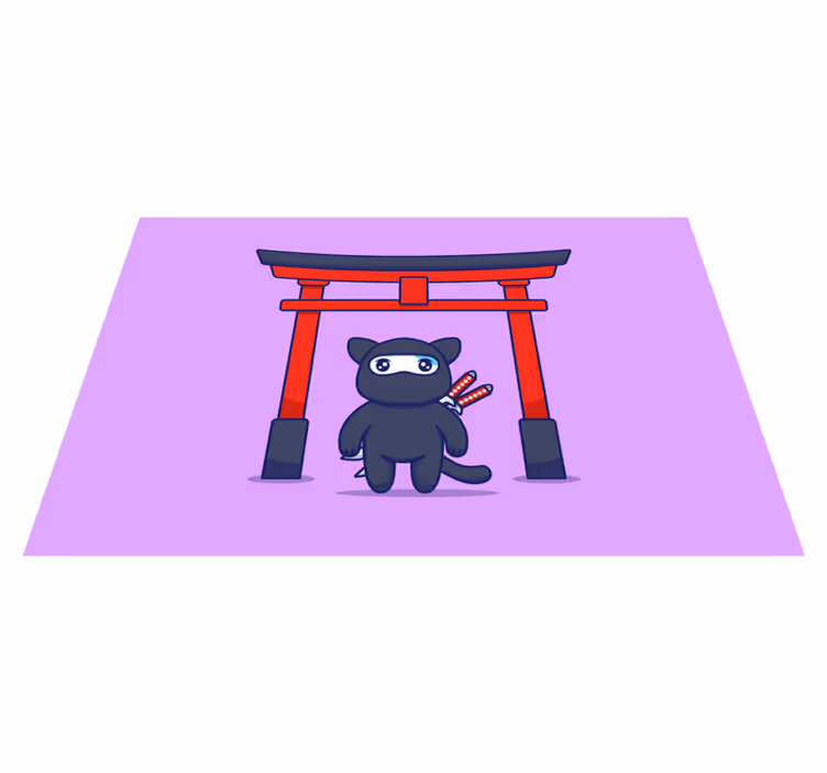 Purple vinyl rug ninja cat design - TenStickers