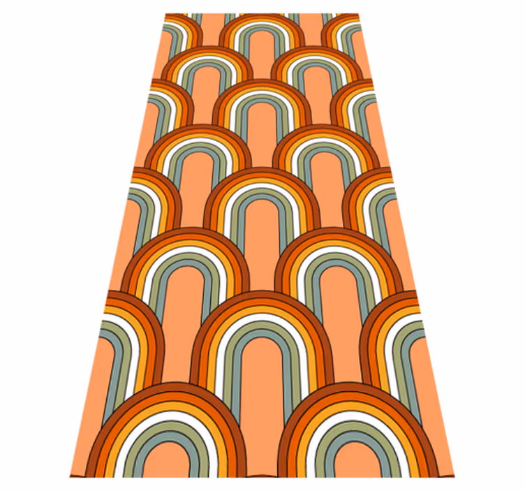 Orange vinyl rug with a rainbow-inspired 70s pattern - TenStickers