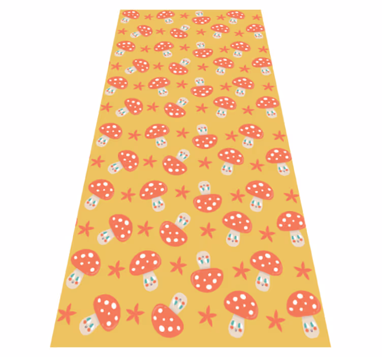 Orange vinyl rug with whimsical face mushrooms - TenStickers