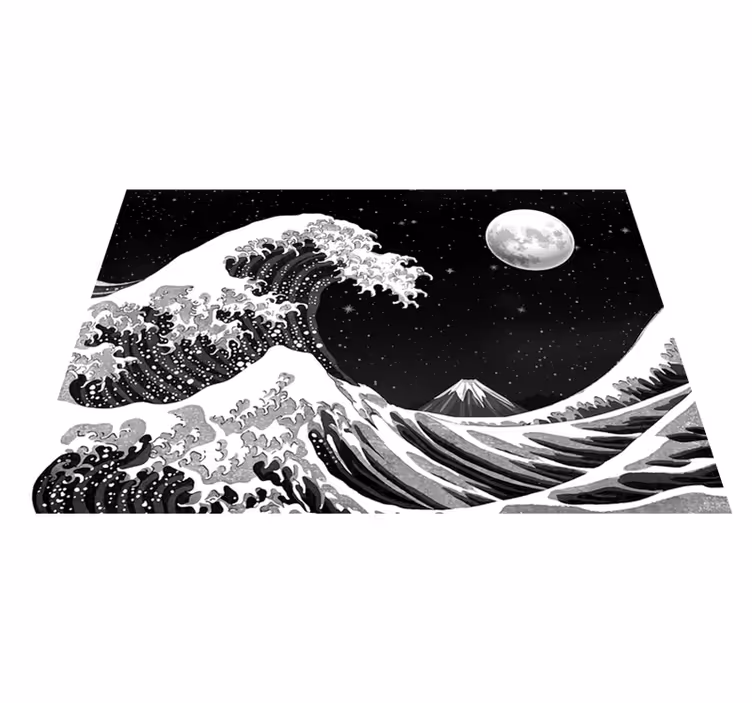 Black vinyl rug kanagawa wave at night - TenStickers