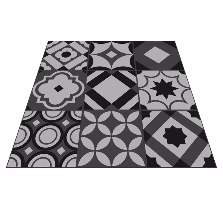 Black vinyl rug with black tiles design - TenStickers