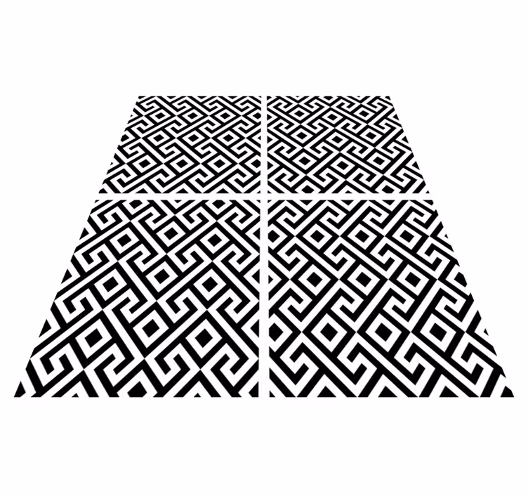 Black vinyl rug with a black and white geometric design - TenStickers