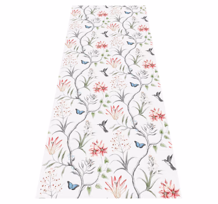 Outdoor vinyl rug with bird and butterfly floral design - TenStickers