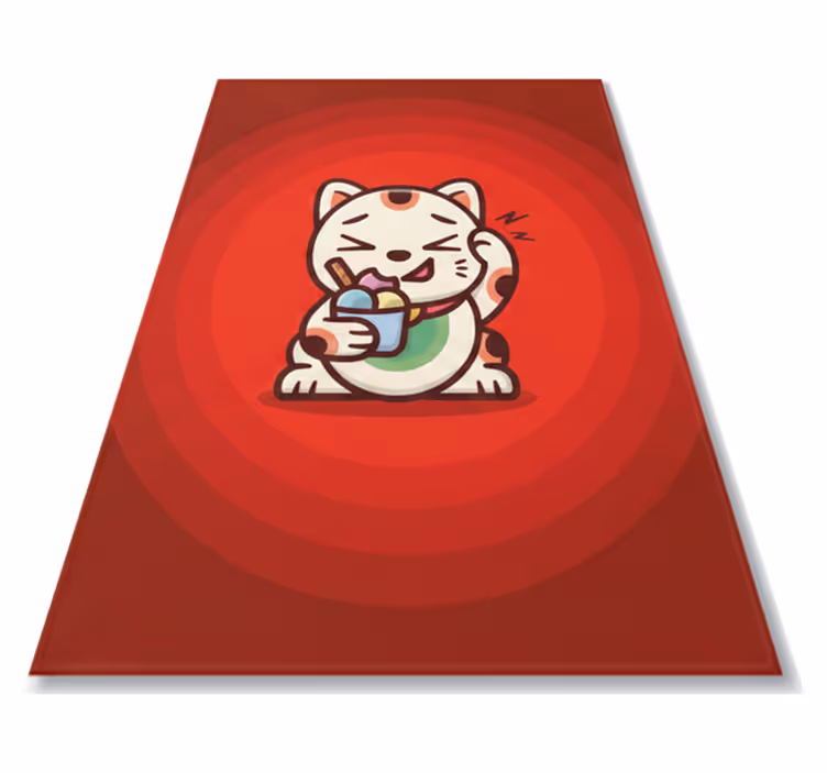 Red vinyl rug featuring a lovely cat with ice cream - TenStickers