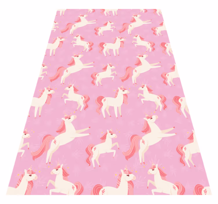 Pink vinyl rug with pastel unicorns and flowers - TenStickers