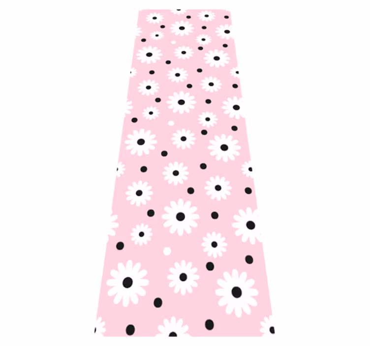 Pink vinyl rug with pink black dot flower pattern - TenStickers