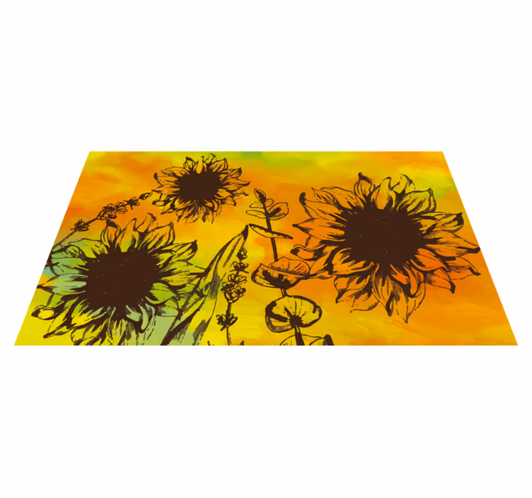 Sunflower Sketch vinyl rug flowers - TenStickers