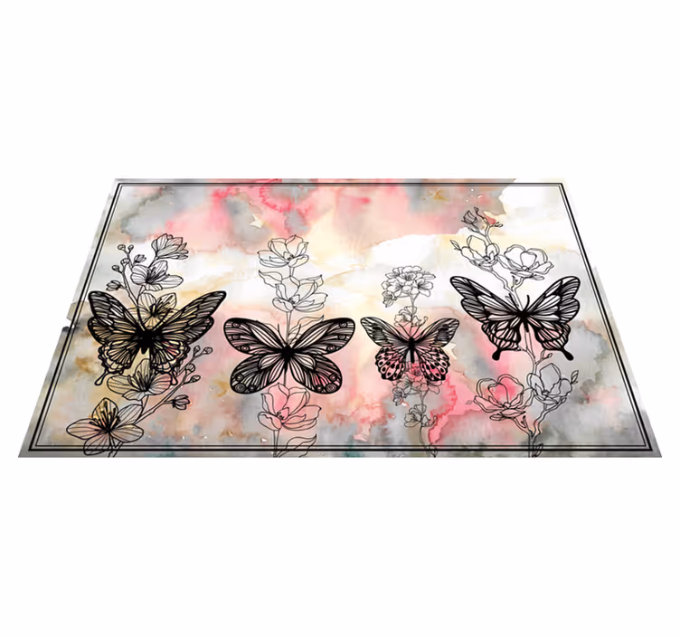 Butterfly Floral Pattern vinyl rug flowers - TenStickers
