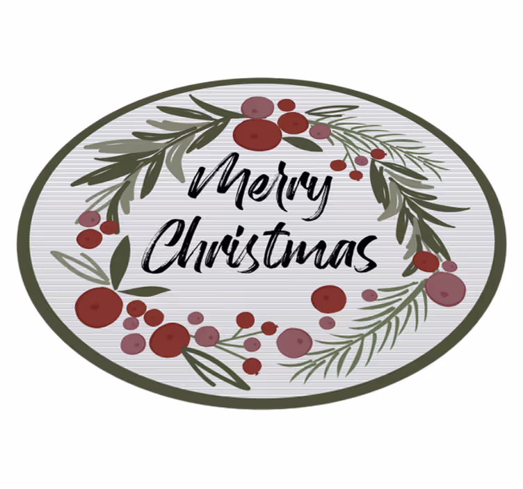 Merry christmas with holly Christmas tree mat - TenStickers
