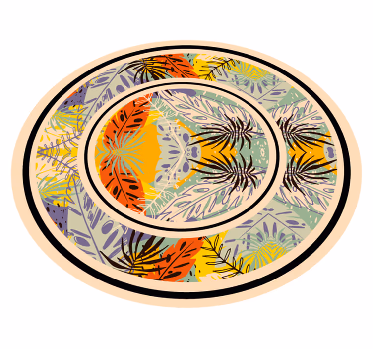 Botanical Circular Motif vinyl rug flowers - TenStickers