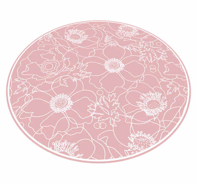 Floral Outline Motif vinyl rug flowers - TenStickers