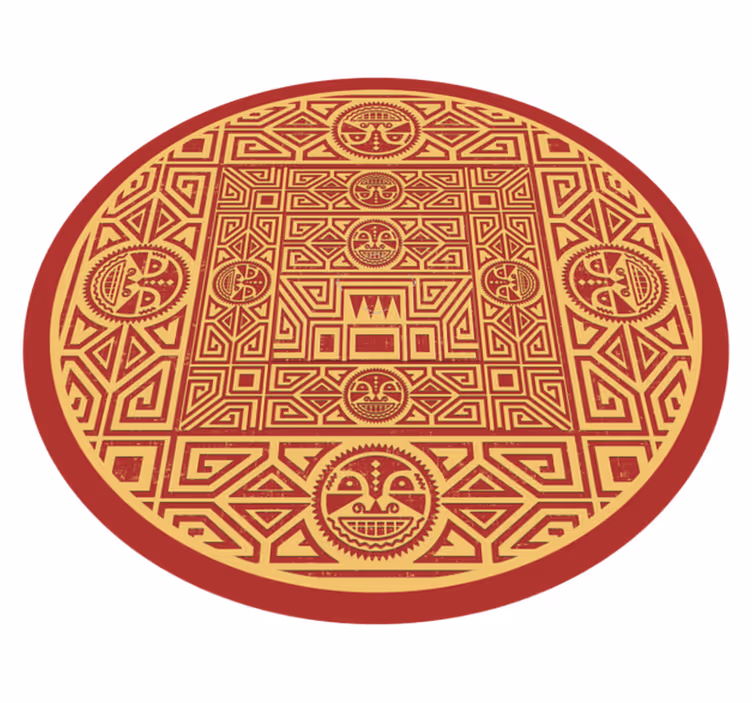 Red and Gold Ethnic Round Vinyl ethnic rug - TenStickers
