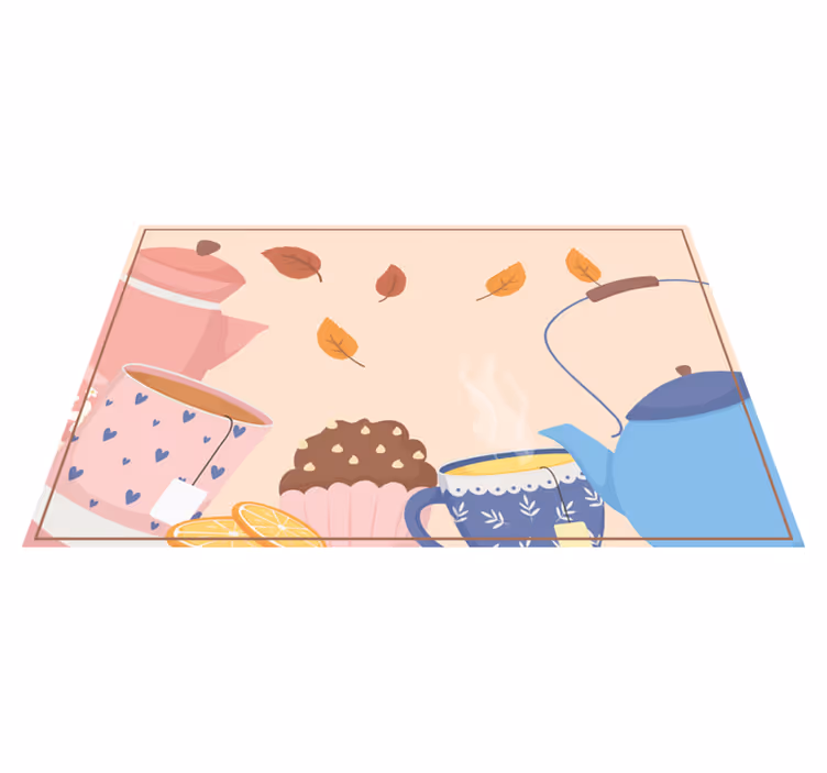 Teatime Illustration vinyl rug flowers - TenStickers
