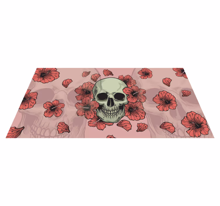 Skull Floral Overlay halloween vinyl rug - TenStickers