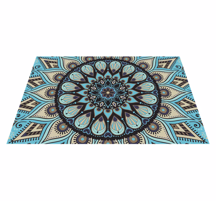 Ethnical black and blue  mandala vinyl rug - TenStickers