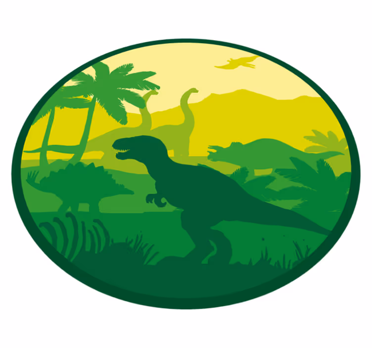 dinosaurs silhouette on landscape circular rug - TenStickers