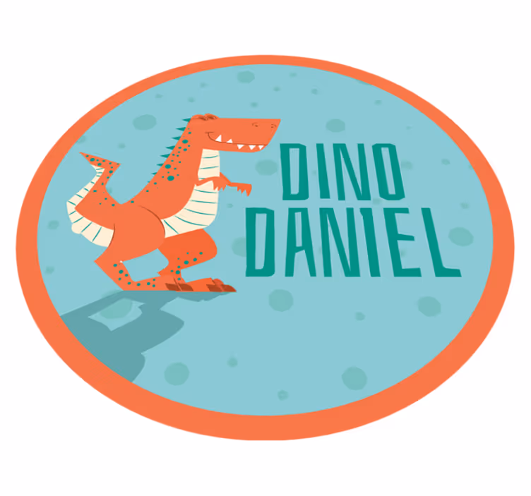orange dinosaur with text name personalised mat - TenStickers