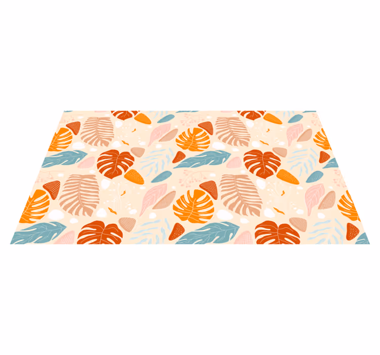 Tropical beige leaf patterns vinyl rug flowers - TenStickers