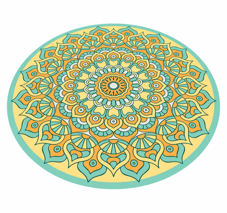 Mandala Orange and Teal mandala vinyl rug - TenStickers