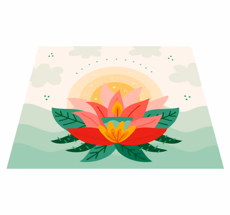 Lotus Blossom Illustration vinyl rug flowers - TenStickers