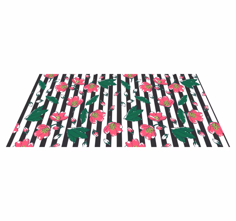 Floral Striped Motif vinyl rug flowers - TenStickers