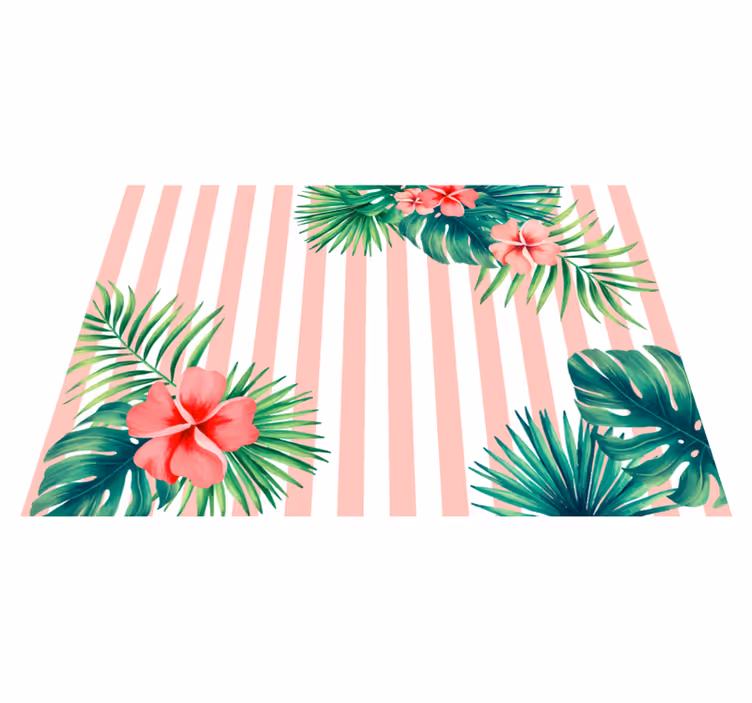 Tropical Flora Stripe vinyl rug flowers - TenStickers