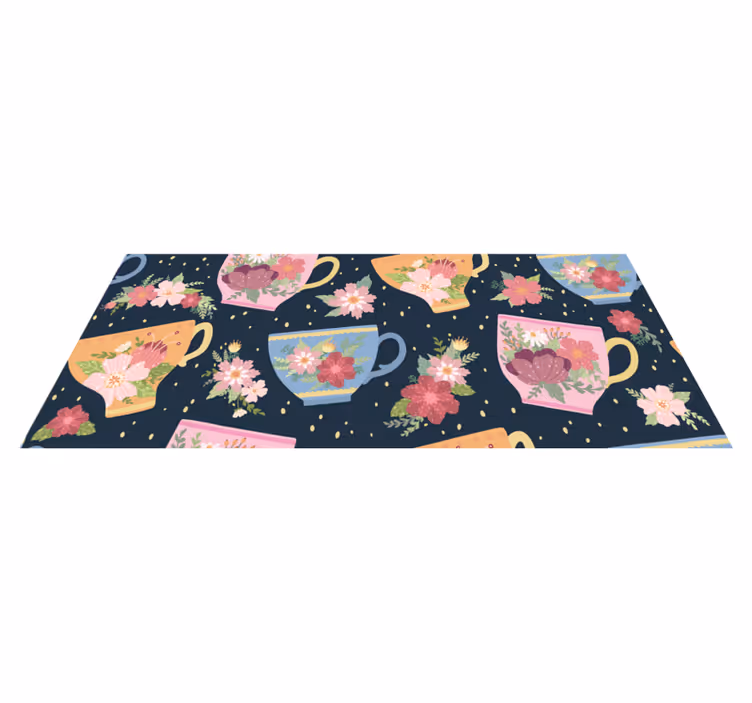 Floral Teacup Pattern vinyl rug flowers - TenStickers